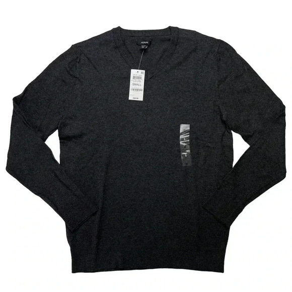 Alfani Solid Table Cotton Blend Dark Grey V-Neck Classic Fit Mens Sweater - Picture 2 of 10